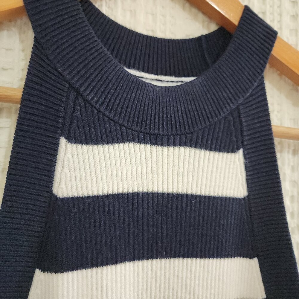 Old Navy Fitted Striped Sleeveless Rib-Knit Midi Sweater Dress Navy Size Small - Picture 4 of 11